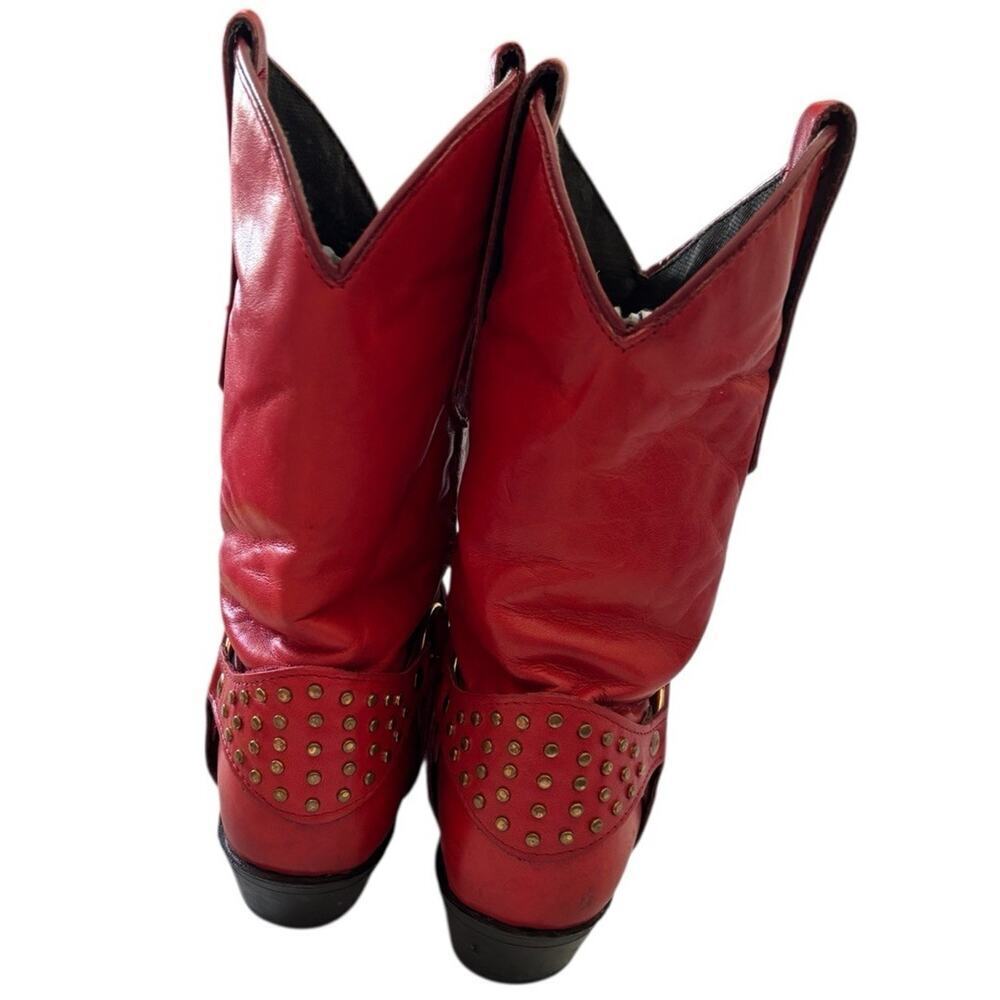 Wrangler Red Leather Studded Cowboy Hippie Boho Western Biker Boots 7.5M 80s 90s - Picture 9 of 12